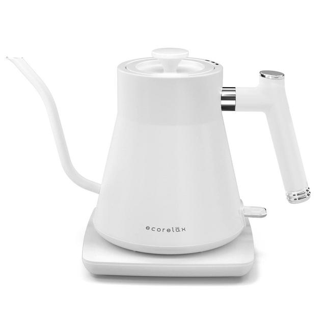 ECORELAX Gooseneck Electric Kettle, Pour Over Coffee and Tea Kettle, 100% Stainless Steel Inner with Leak Proof Design, 1200W Rapid Heating, Strix Boil-Dry Protection, 0.8L, Matte White