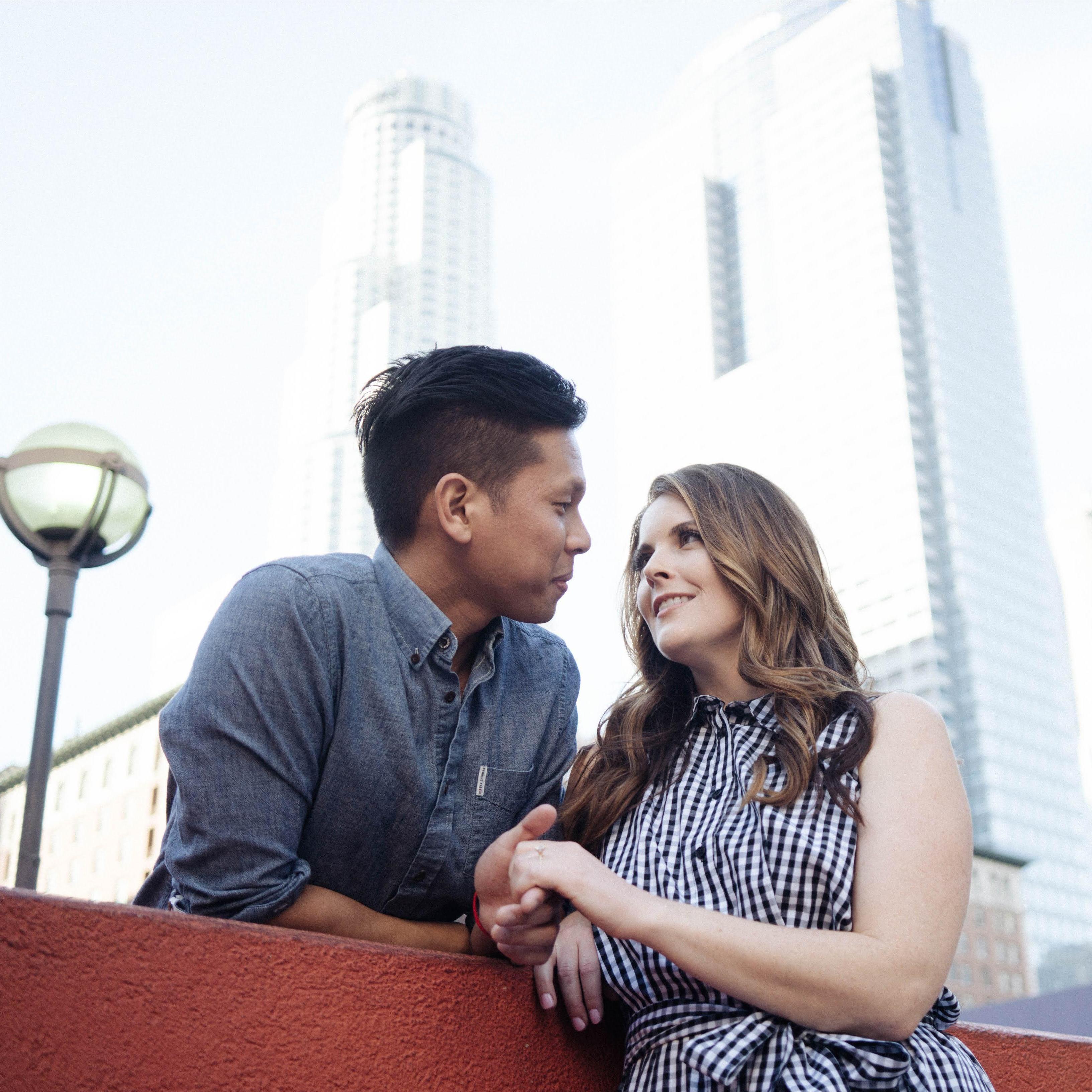 Intensely gazing at each other in Pershing Square.