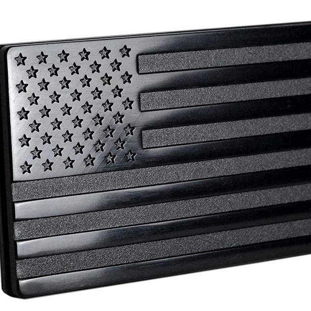 USA American Flag Metal Trailer Hitch Cover (Fits 2" Receivers, Black)