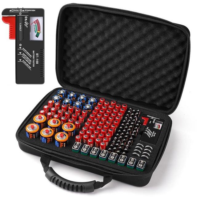 Arkeiliy Battery Organizer, Waterproof Battery Organizer Storage Case with Tester BT-168, Battery Holder Box Holds 145+ AA AAA C D 9V Batteries