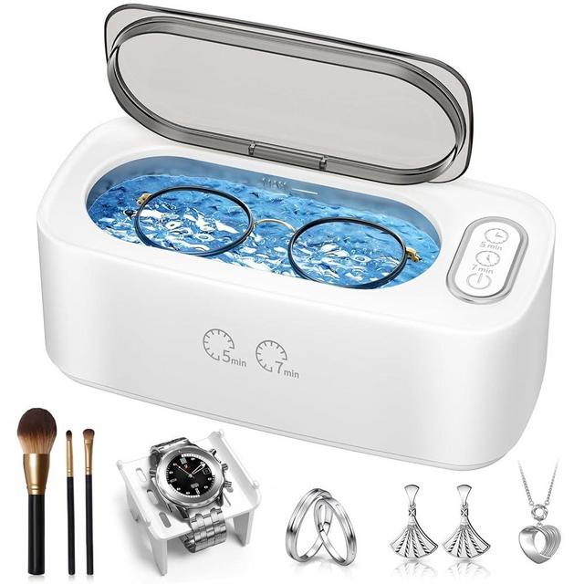 Ultrasonic Cleaner, 48kHz Professional Ultrasonic Jewelry Cleaner for Eyeglasses, Jewelry, Rings, Watch Straps, Dentures and More, Dual Cleaning Modes & 304 Stainless Steel Tank, 400ML Capacity, White
