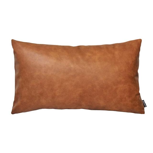 HOMFINER Faux Leather Lumbar Throw Pillow Cover 12x20 Decorative Bedroom Living Room Modern Boho Accent Rectanglar Cognac Brown Small Cushion Case for Bed Sofa Couch