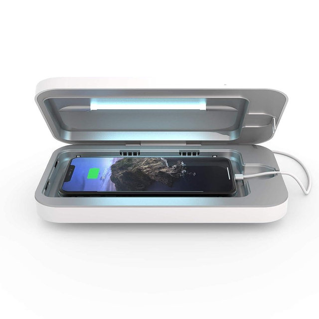 PhoneSoap Go Battery Powered UV Cell Phone Sanitizer & Universal Phone Charger Box | Patented & Clinically Proven 360-Degree UV Sanitizer Box for Smartphones | Disinfects & Charges On The Go (White)