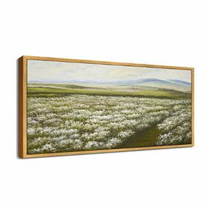 Vintage Landscape Wall Art Meadow Sea of Flower Field Wall Prints Classic Retro Farmhouse Rustic Decorations for Living Room Bedroom 8x16in Natural Framed