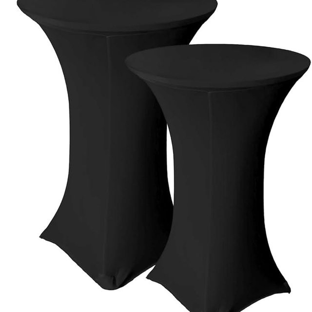 Antuen 2 Pack 32x43 Inch Black Spandex Cocktail Table Covers, Highboy Top Tablecloth, Round Fitted Tablecloth for Folding Tables, Stretch Cocktail Table Tablecloth for Party Wedding(32x43, 2PC Black)