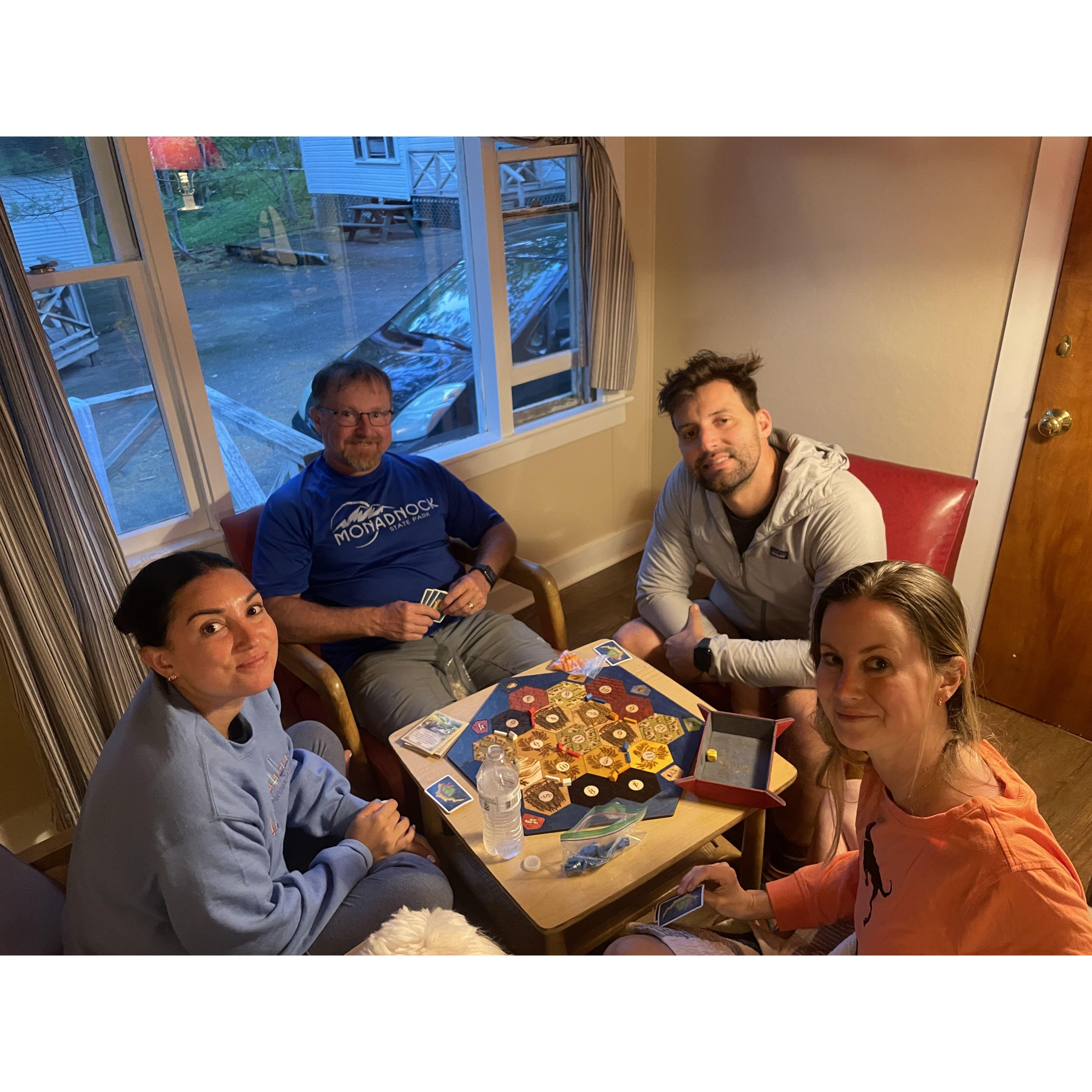 Playing board games on a trip up to Maine