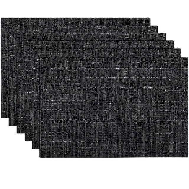 SHACOS Placemats Set of 6 Woven Vinyl Place Mats for Dining Table Wipe Clean Stain Resistant Table Mats Indoor Outdoor (6, Black)