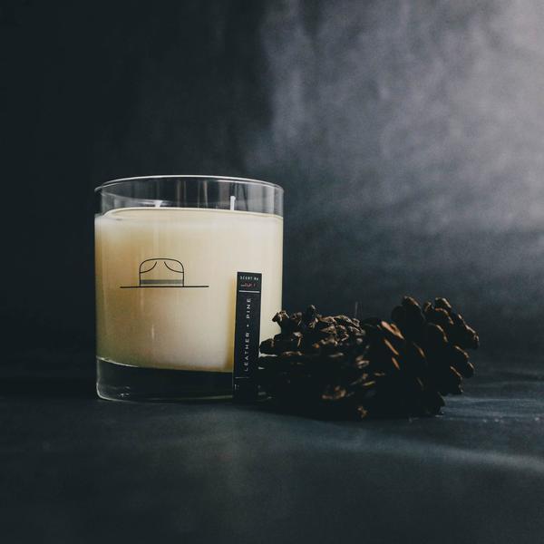 Leather + Pine Candle in Whiskey Glass