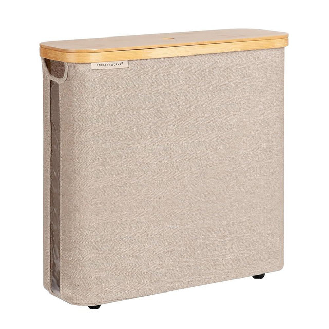 StorageWorks Large Toilet Paper Storage Basket, Papers Container with Bamboo Lid, Toilets Holder for Up to 12 Mega or 16 Regular Size Rolls, Organizer for Bathroom, Brown and Beige, 1 Pack