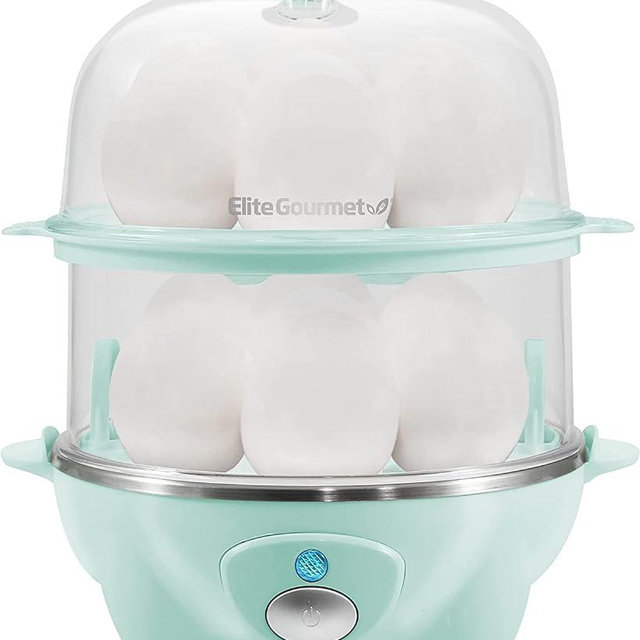 Elite Gourmet EGC1405M 2-Tiered Rapid Egg Cooker, 5-Egg Poacher, Omelets, Soft, Medium, Hard-Boiled Eggs with Auto Shut-Off and Buzzer, BPA Free, 14 eggs, Mint