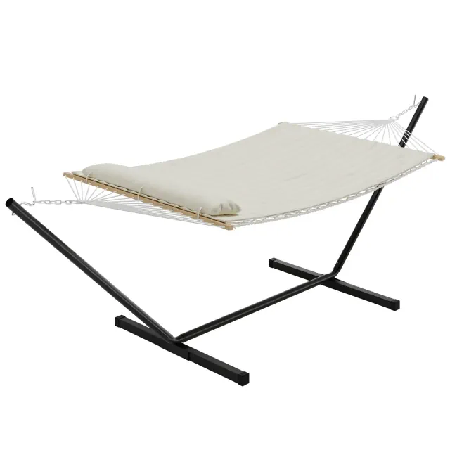 Hammock with Stand,Hanging Hammock Chair for Outdoor，Flat Lying Design with Cushion & Woven Rope Mesh,off white