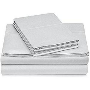 400 Thread Count 100% Cotton Sheet Set, Light Grey Queen Sheets 4 Piece Set, Long-staple Combed Pure Natural Cotton Bedsheets, Soft & Silky Sateen Weave by California Design Den
