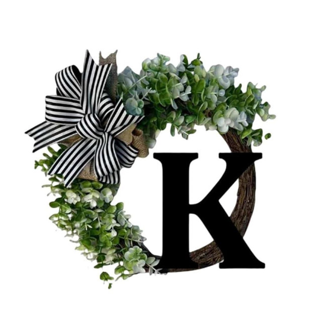 Last Name Year Round Front Door Wreath with Bow K Letter Welcome Signs Porch Decoration, Welcome Sign for Front Door