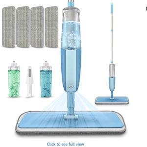 Wet Dust Mops for Hardwood Floor Cleaning - MEXERRIS Microfiber Spray Floor Mops with Spray 4X Reusable Washable Pads Hardwood Floor Mops 2X Bottles Commercial Home Use for Laminate Wood Vinyl Tiles