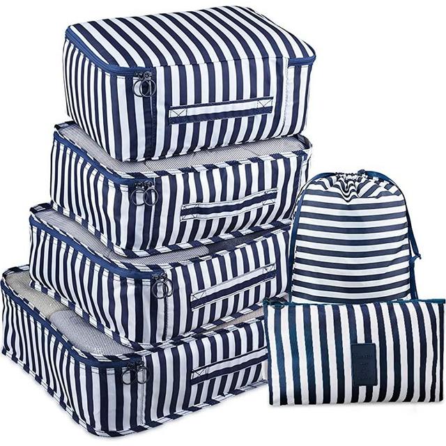 Travel Packing Cubes, VAGREEZ Lightweight Luggage Organizers Bags Set for Carry on Suitcase(Navy White)