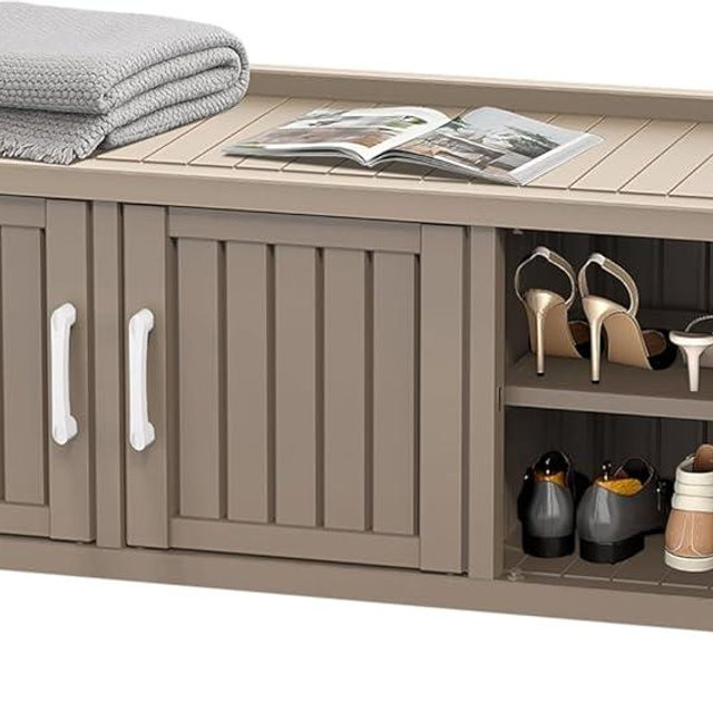 EasyUp Shoe Cabinet, Waterproof Resin Shoe Cabinet,Outdoor Shoes Storage Bench, 2-Tier Hallway Shoes Rack with Adjustable Shelves for Entryway, Living Room, Bedroom(Grey,3 Door)