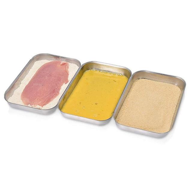 Navaris Breading Trays Set - 3 Stainless Steel Pans for Preparing Bread Crumb Dishes, Panko, Schnitzel, Breadcrumb Coating Fish and Marinating Meat
