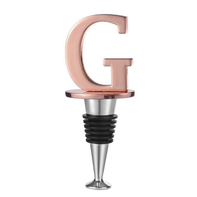 Wine and Beverage Bottle Stopper With Rose Gold Finish,G-Initial (Letter G)