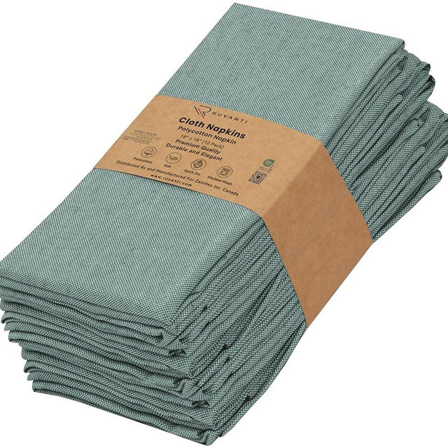 Ruvanti Cloth Napkins Set of 12, 18x18 Reusable Napkins Cloth Washable, Soft & Durable Table Napkin, Poly Cotton Fabric Dinner Napkins for Parties, Christmas, Thanksgiving, Weddings - Deep Teal