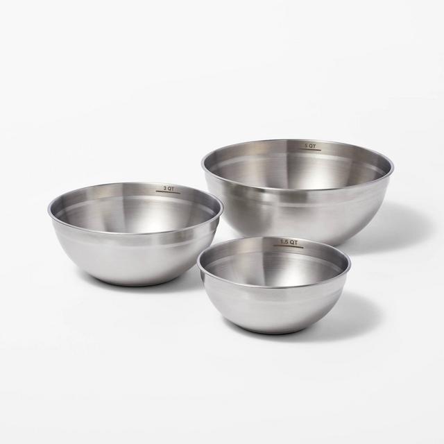 3pc Stainless Steel Non-Slip Mixing Bowls Silver - Figmint™