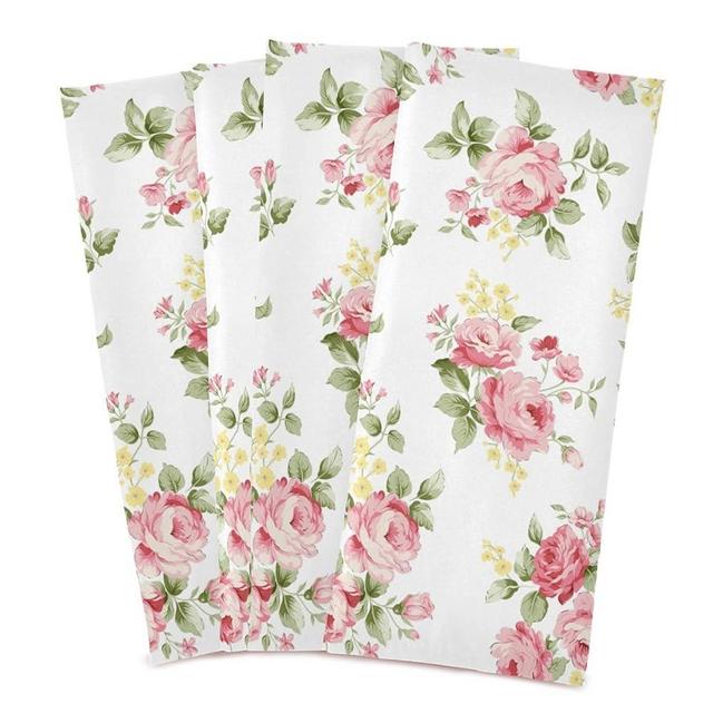 senya Flower Kitchen Towels 4 Pack, Pink Rose Flower Floral Dish Towels Dishcloth 18x28 Inch for Kitchen Household Cleaning