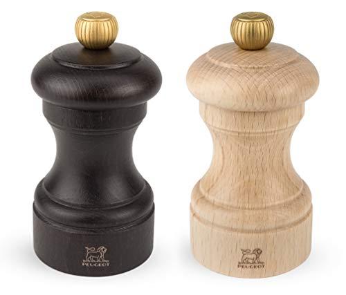 Peugeot 2/22594 Bistro 4 Inch Chocolate Pepper Mill and 4 Inch Natural Salt Mill Set