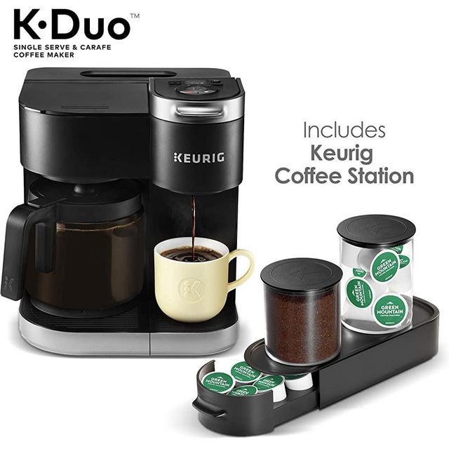 Keurig K-Duo Coffee Maker, Single Serve K-Cup Pod and 12 Cup Carafe Brewer, with Keurig Station K-Cup Pod & Ground Coffee Storage Unit, Black