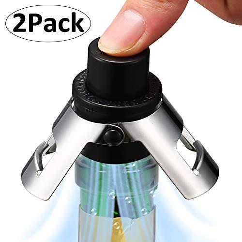 Champagne Stopper with Vacuum, Professional Bottle Sealer for Champagne, Cava, Prosecco & Sparkling Wine, Champagne Sealer Stopper with Pump, Keep Your Fizz’s Bubbles! Stainless Steel + ABS, Set of 2