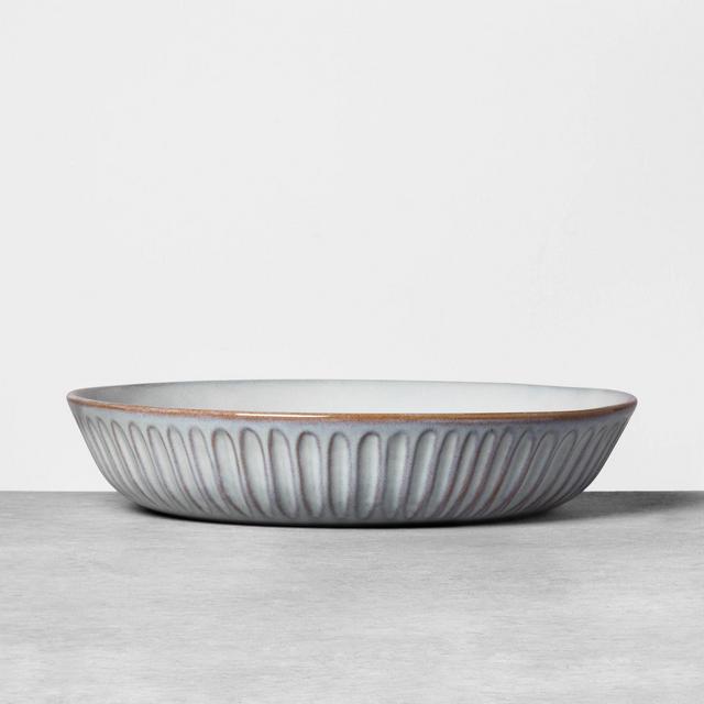 Stoneware Reactive Shallow Serve Bowl Gray - Hearth & Hand™ with Magnolia