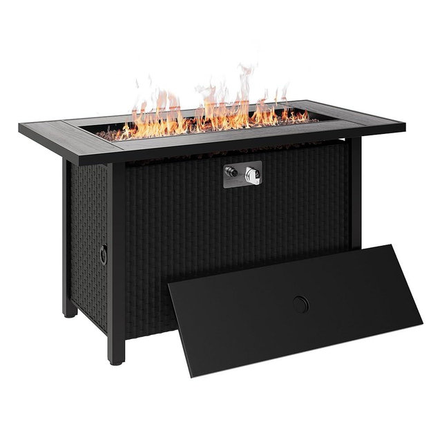Walsunny 45 inch Outdoor Propane Fire Pit 50,000 BTU Gas Fire Pit Table with Lid, Lava Rock, Waterproof Cover, Rectangle Gas Firepit Table for Garden/Patio, CSA Certification