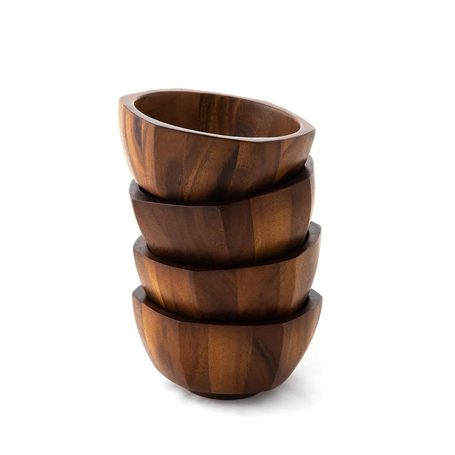 Nambe Rivet Individual Salad Bowls | Set of 4 | Serve Pasta, Condiments, Dip, Fruit, Sauce, Nuts, Olives, and Salsa | Vegetable Prep Bowls | Made of Acacia Wood (7" D x 3.5" H)
