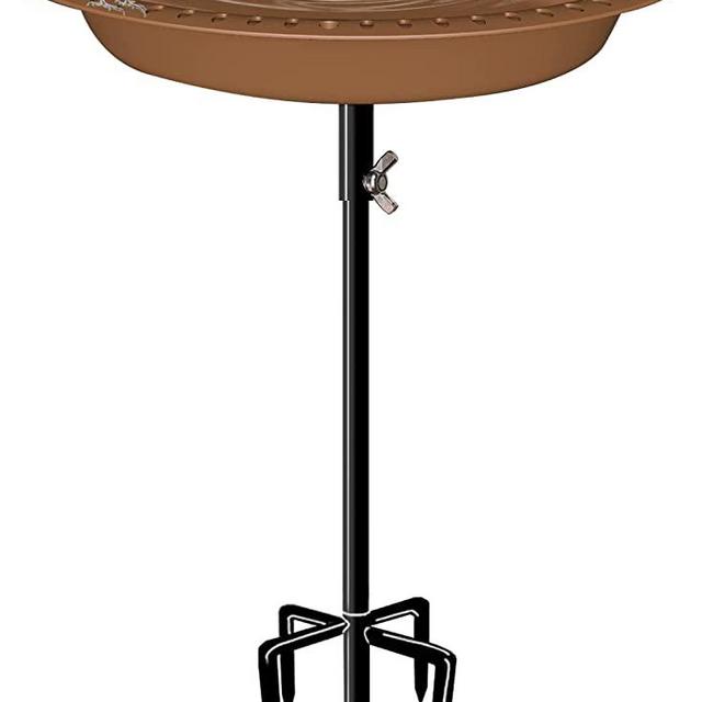 Mokeyder 29 Inch Height Detachable Bird Bath with Metal Stake Stand, Birdbath Bowl Spa & Birdfeeder with 5-Prong Base for Outdoor Garden, Oval Shape, Brown
