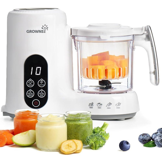 Grownsy Baby Food Maker with Steam Basket, One Step Baby Food Processor Steamer Puree Blender Grinder Mills Machine, Auto Cooking Grinding and Sterili-zing for Healthy Homemade Baby Food, BPA-Free