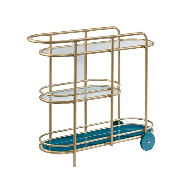 Sauder Coral Cape Bar Cart, L: 39.57" x W: 15.55" x H: 33.27", Satin Gold