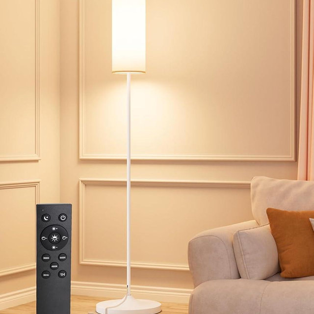luckystyle LED Floor Lamp for Living Room, Dimmable Standing Lamps with Foot Switch,Remote Custom Color Temperature White Pole Lamp with Lampshade,12W Led Bulb Tall Lamps for Bedroom Office Kid Room
