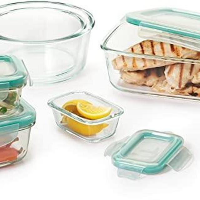 OXO 11179600 Good Grips 16 Piece Smart Seal Leakproof Glass Food Storage Container Set,Clear