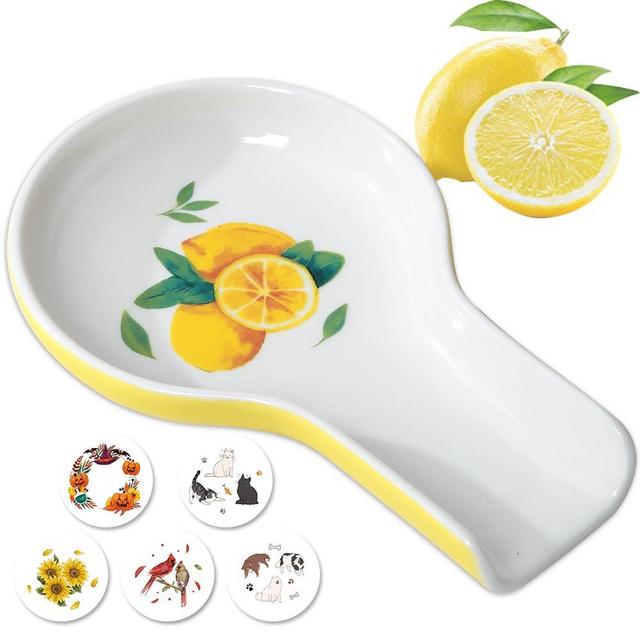 Lemon Spoon Rest for Stove Top - Spoon Holder for Cooking Spoons Spatula Kitchen Decor for Kitchen Counter, Ceramic Spoon Rest with Gift Box Ready Kitchen Decor Farmhouse Housewarming Gift