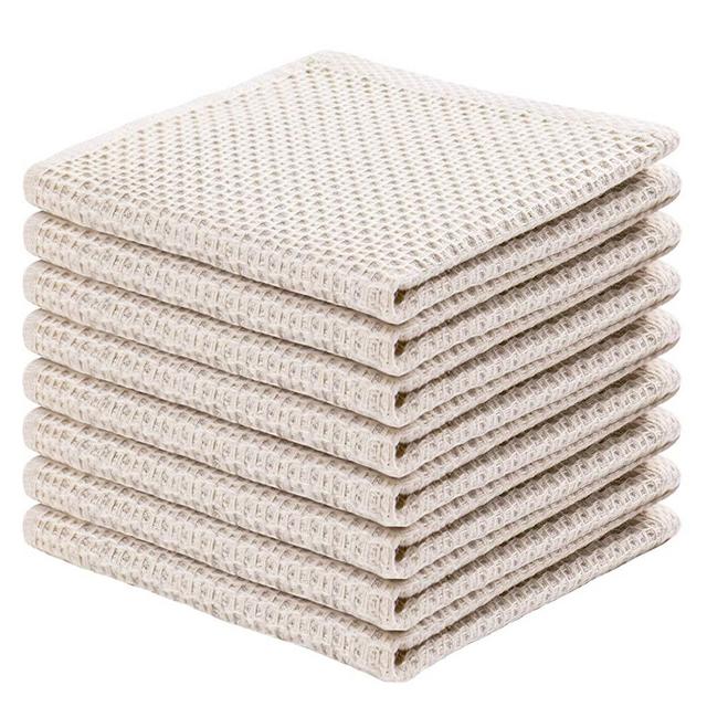 100% Cotton Kitchen Dish Cloths, 8-Pack Waffle Weave Ultra Soft Absorbent Dish Towels Washcloths Quick Drying Dish Rags, 12x12 Inches, Beige