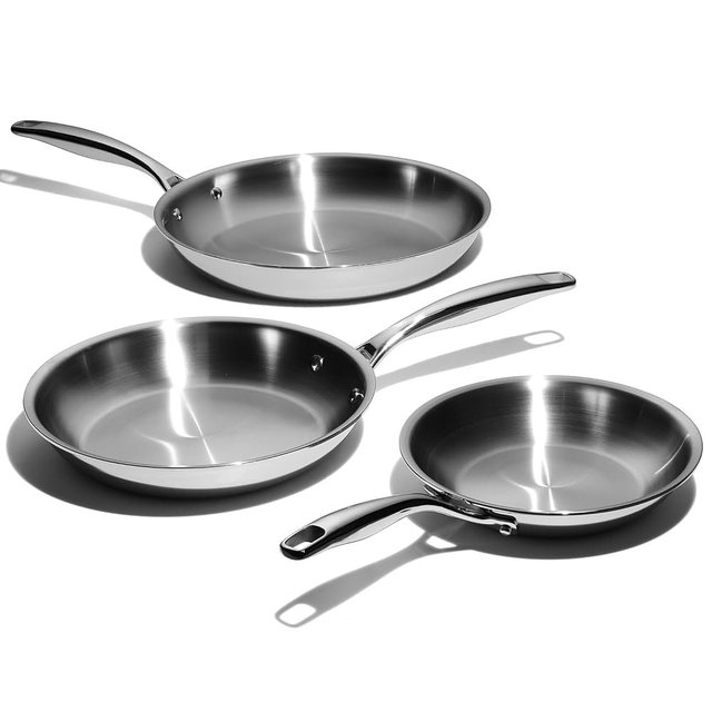 LEGEND COOKWARE 3-Piece (8",10", & 12") Stainless Frying Pan Set | 5 Ply Stainless Steel Clad | Induction Compatible, Oven Safe 800°F - Non-Toxic, No Coatings - Even Heating, Won't Warp