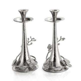 White Orchid Taper Candleholder, Set of 2