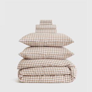 European Linen Deluxe Bedding Bundle in Cafe Gingham