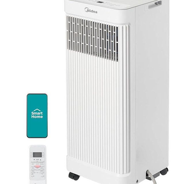 Midea 8,500 BTU ASHRAE (5,000 BTU SACC) Portable Air Conditioner, Smart Control, Cools up to 150 Sq. Ft., with Dehumidifier & Fan mode, Easy- to-use Remote Control & Window Installation Kit Included