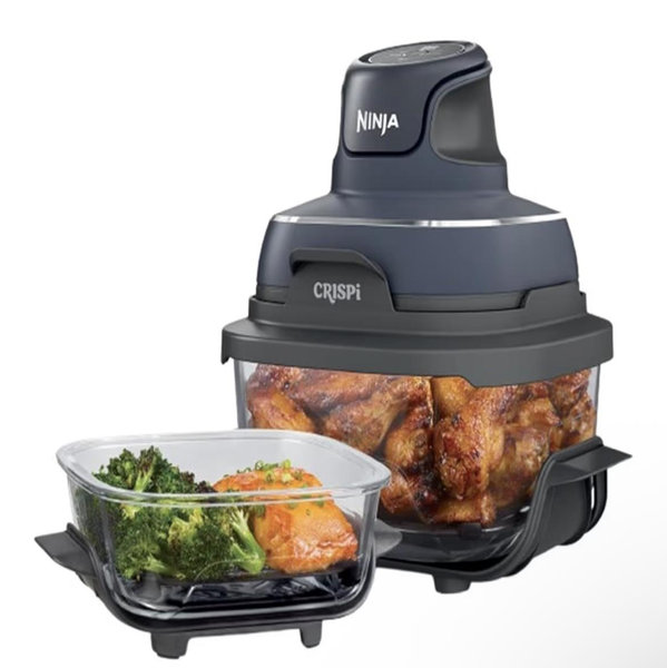 Ninja Crispi 4-in-1 Glass Air Fryer | 450°F | Non-Toxic | 4QT & 6-Cup Glass Containers w/Lids | Microwave, Freezer, Dishwasher Safe | Max Crisp, Air Fry, Bake, Recrisp | CyberSpace | FN101ST