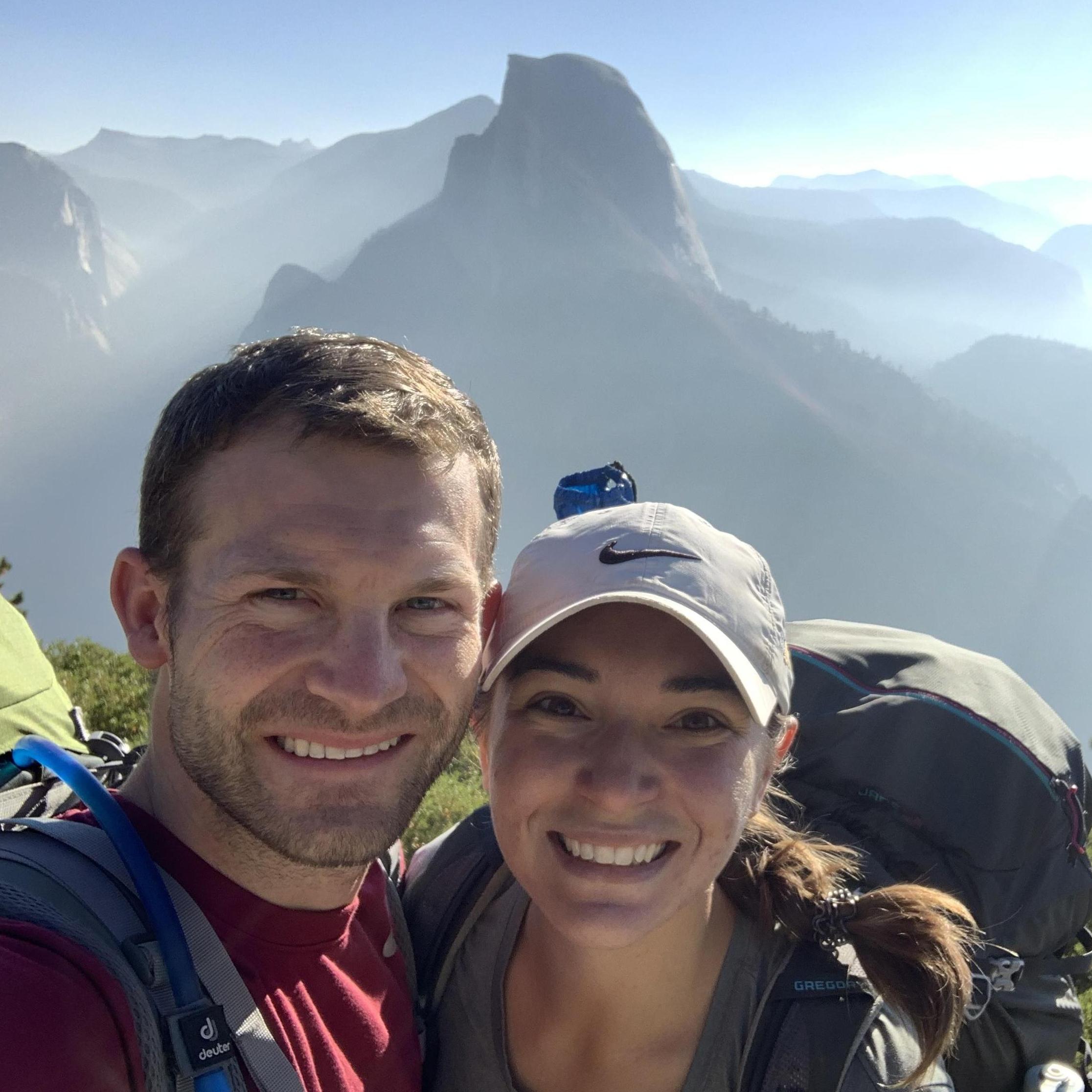 Right at the start of our big backpacking trip - the next day, we would hike half dome, that crazy looking peak behind us!!