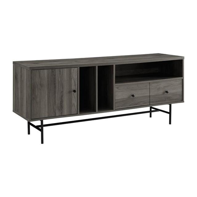 60" Modern TV Console with Record Storage Gray - Saracina Home