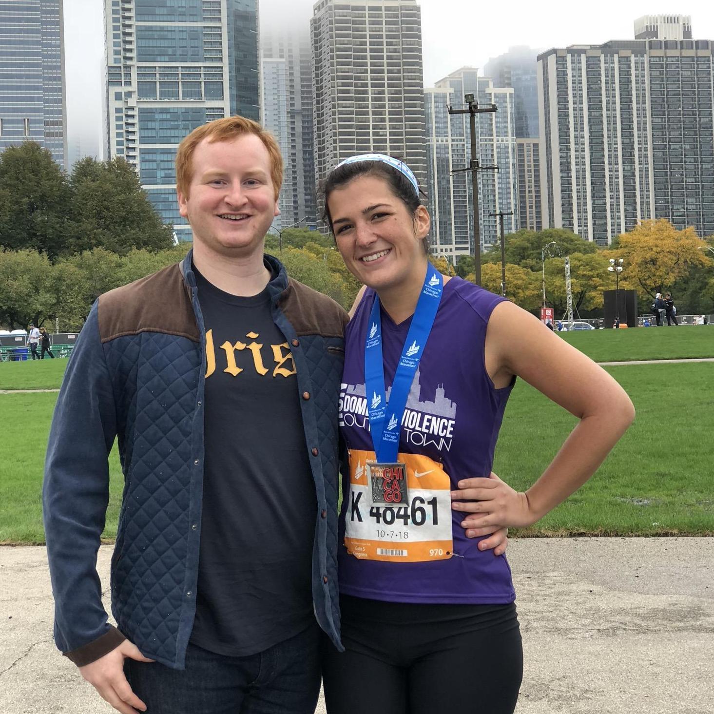 Danny was Kat's super fan in the 2018 Chicago Marathon.