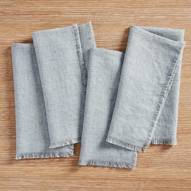 Frayed Oversized Linen Napkins, Set of 4 - Chambray