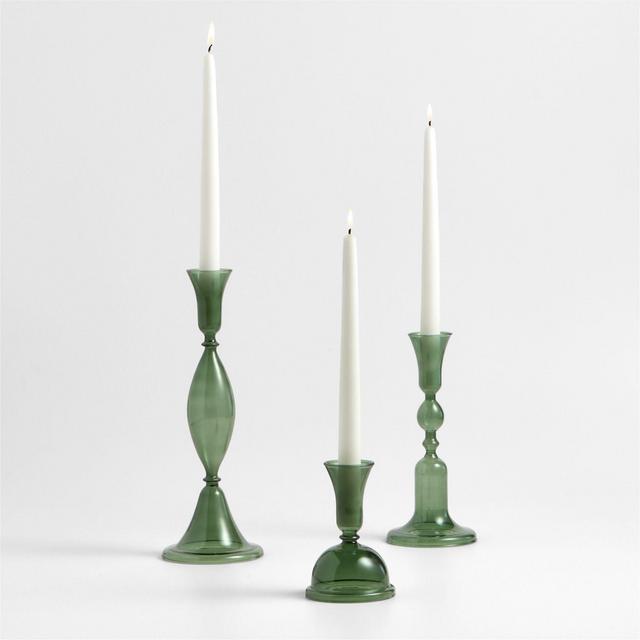 Milano Green Glass Taper Holder, Set of 3