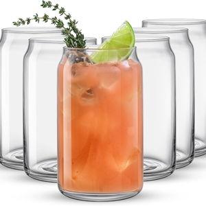JoyJolt Drinking Glass Cups Set of 6-16oz Beer Can Glasses. Clear Soda Can Shaped Glass Cups, Cute Iced Coffee Cup Tumblers, Cold Drink Glassware, Unique Water, Tea, Cocktail Glass Set