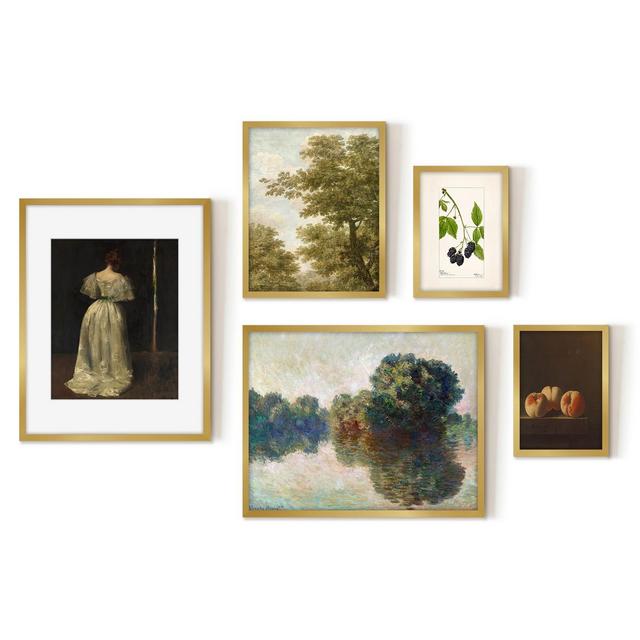 Americanflat 5 Piece Vintage Gallery Wall Art Set Gold Framed - The Seine At Giverny Claude Monet, Womans Back William Merritt Chase by Maple + Oak